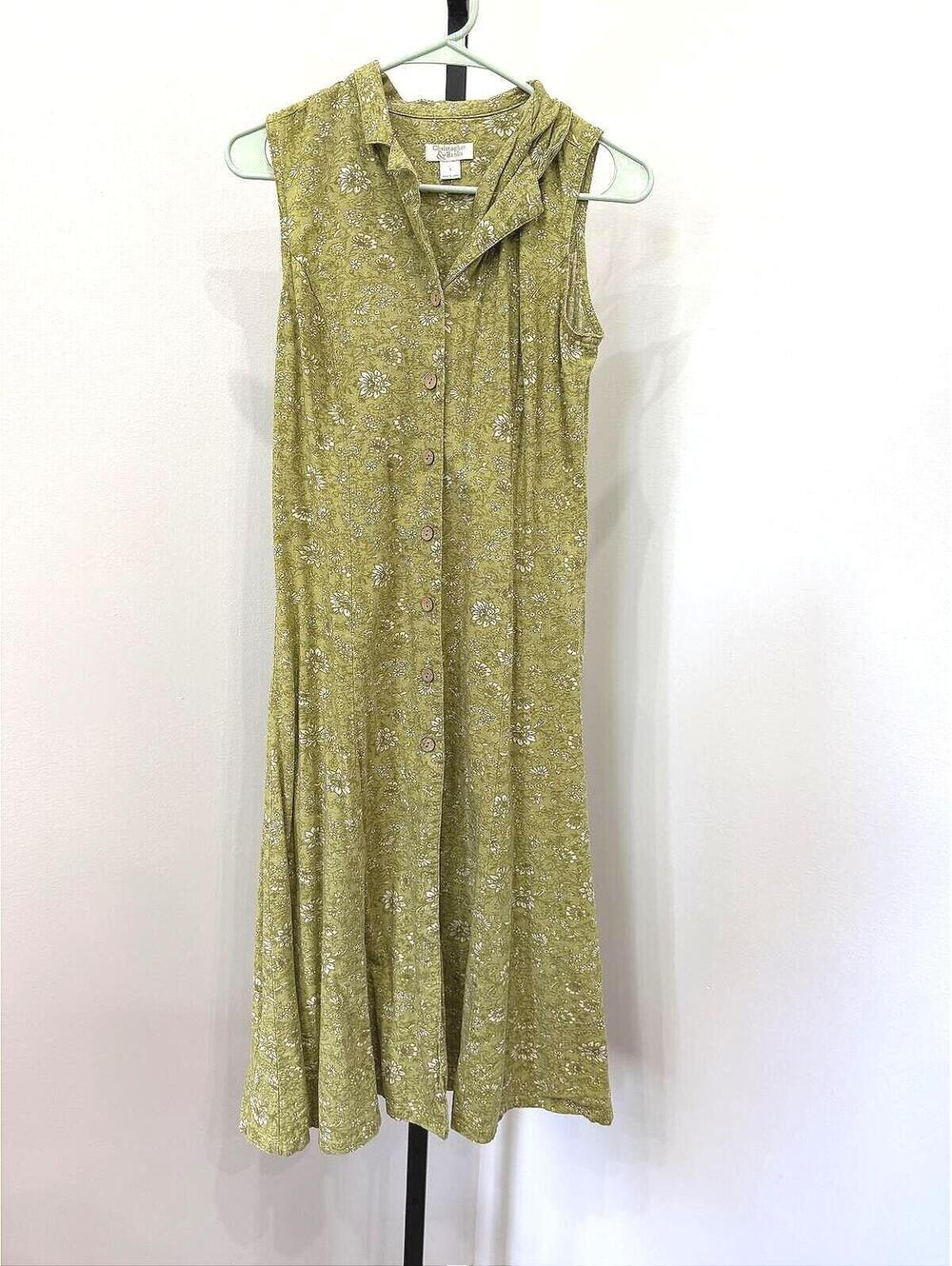 Christopher & Banks Sleeveless Green Floral Button-Down Dress Size 6
